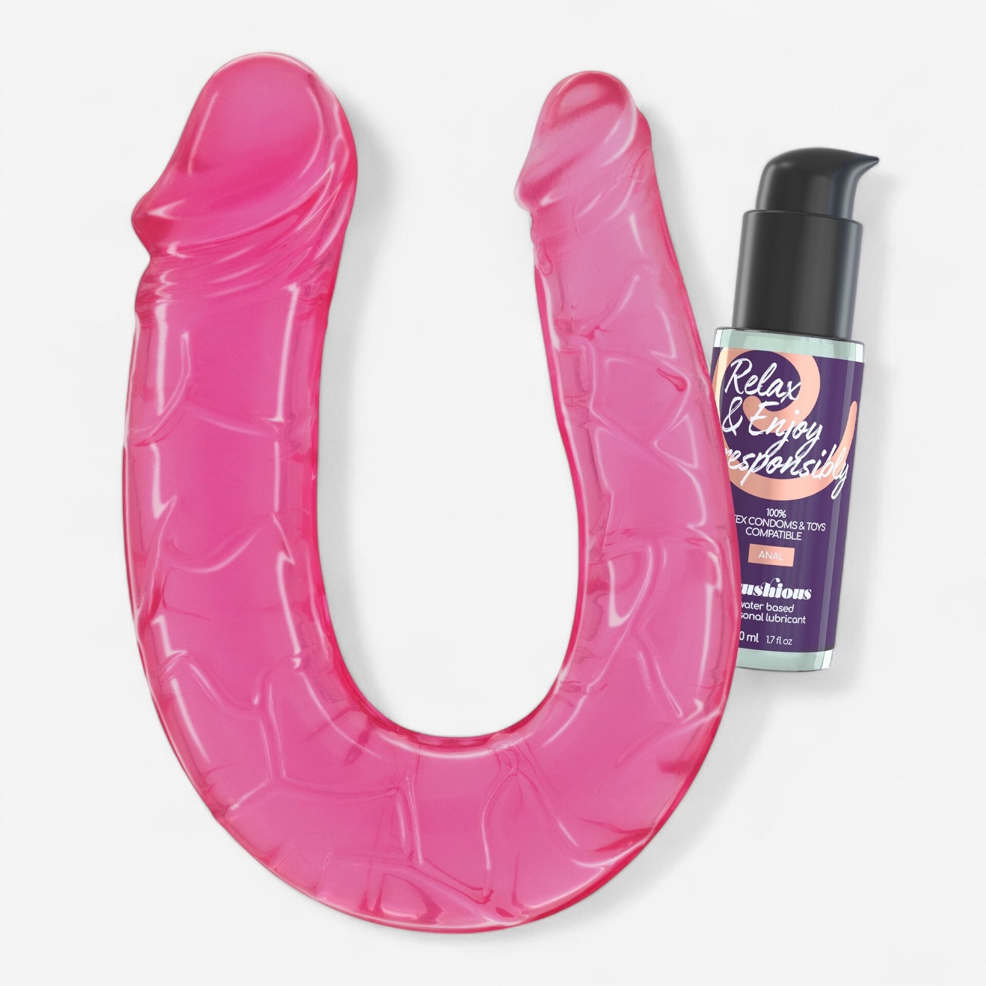 Crushious Deep Diver Duo – Double Dildo 27 cm + Anal Lubricant 50 ml (Pink/Purple) Rosa