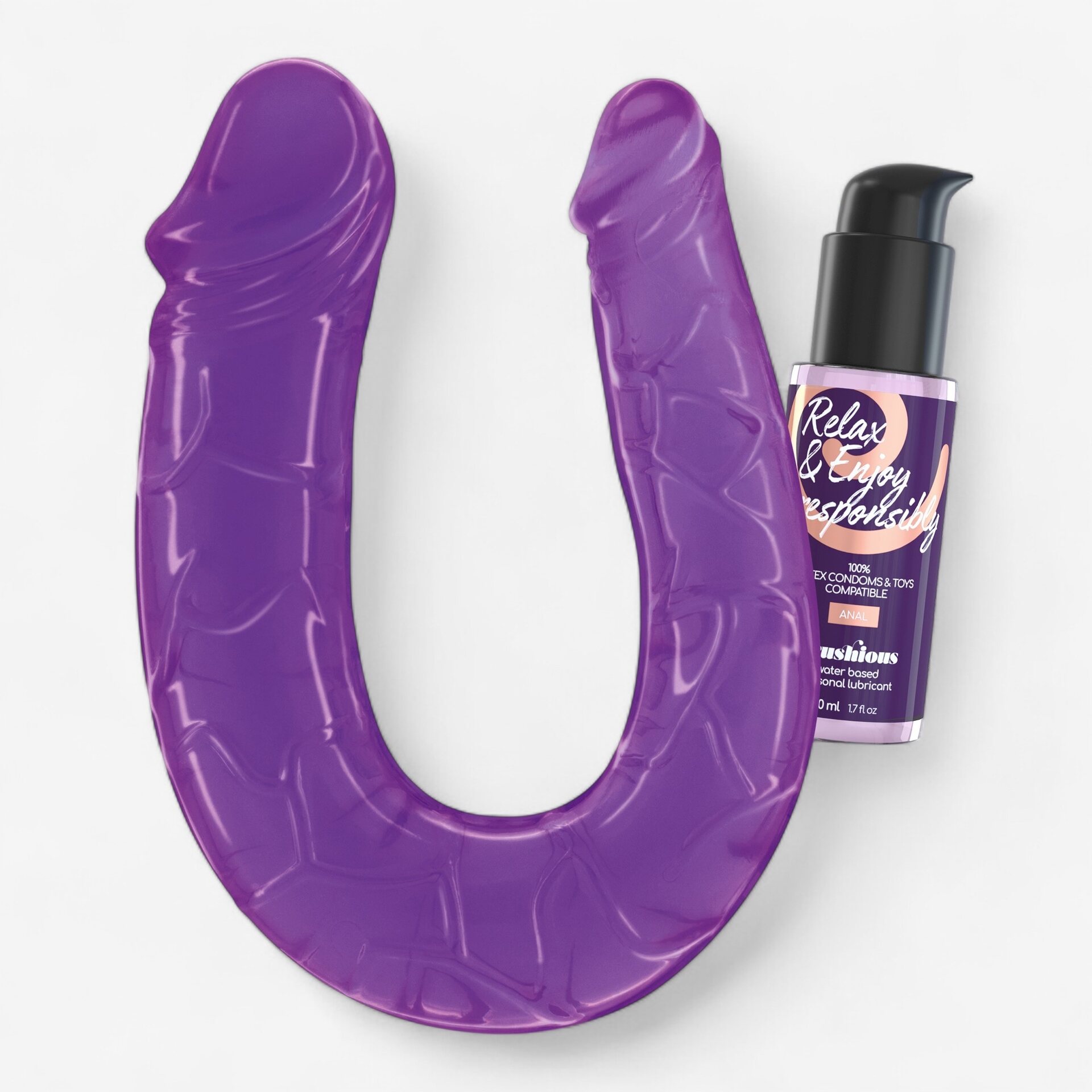 Crushious Deep Diver Duo – Double Dildo 27 cm + Anal Lubricant 50 ml (Pink/Purple) Fiolett