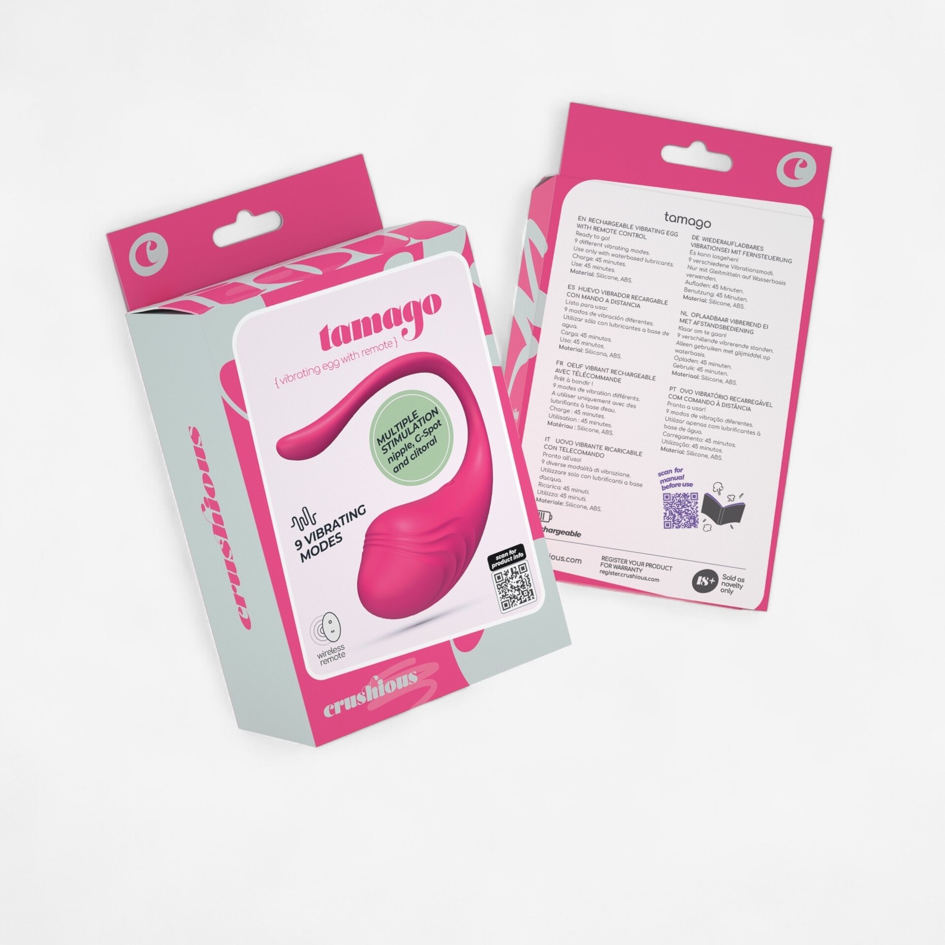 Crushious Tamago Vibrating Egg – Rechargeable Remote-Controlled Love Egg Rosa