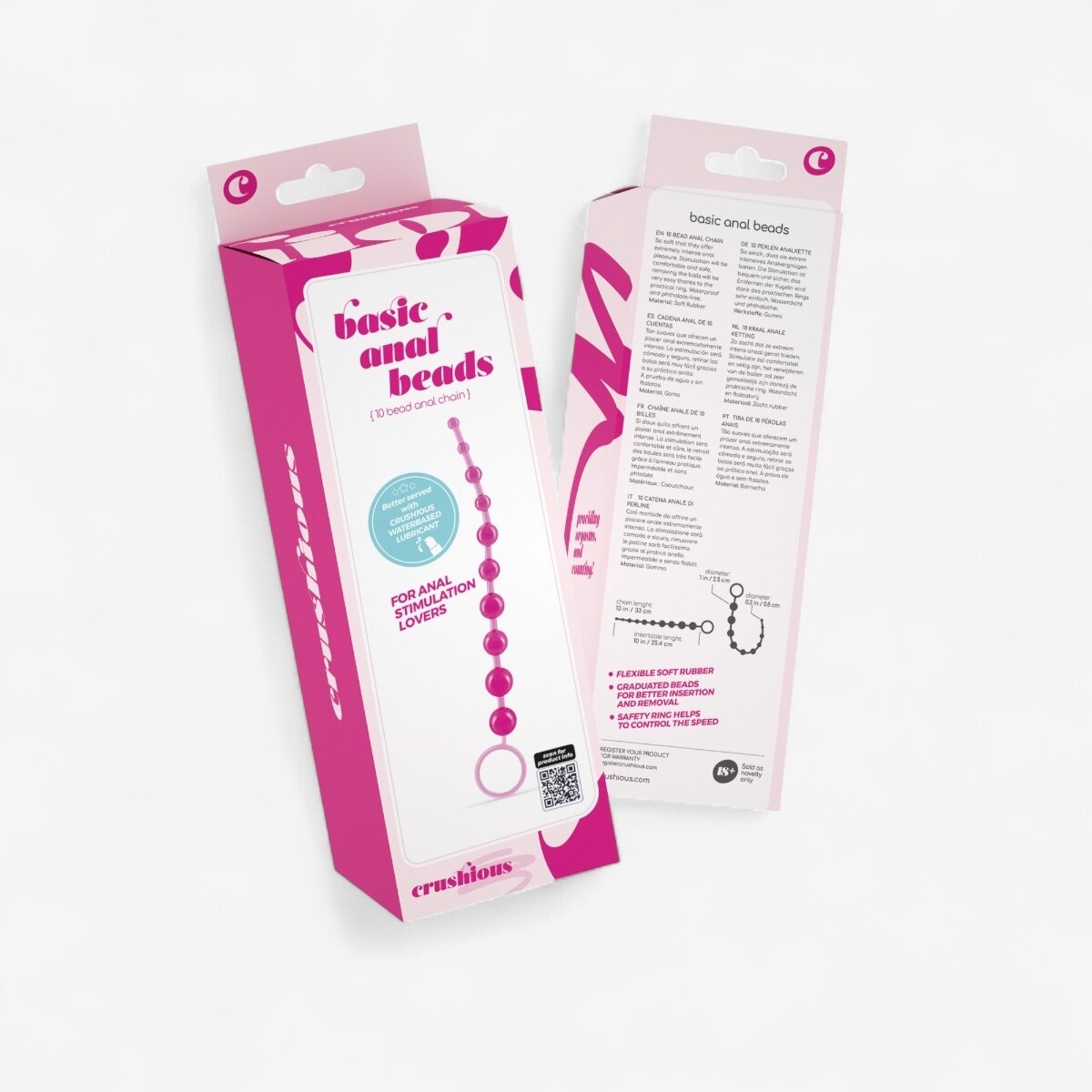 Crushious 10-Bead Anal Chain – Soft & Flexible with Safety Ring Pink