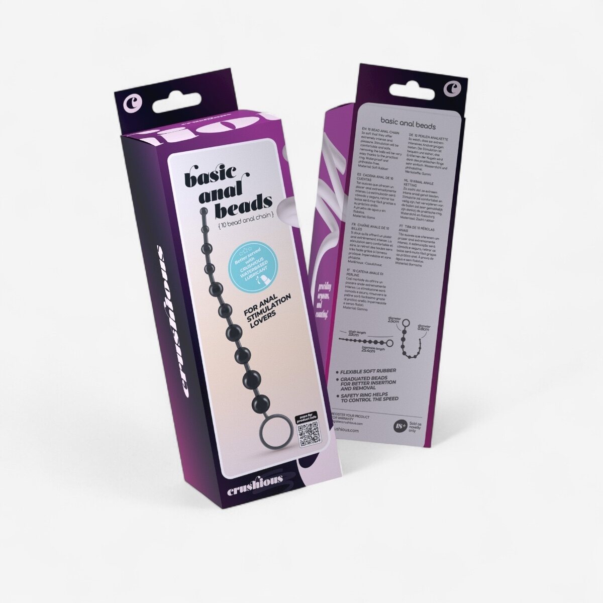 Crushious 10-Bead Anal Chain – Soft & Flexible with Safety Ring Black