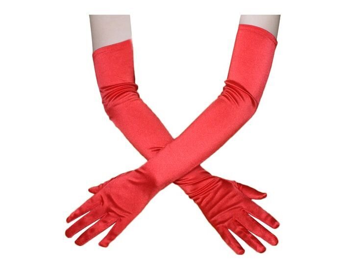 Elegantit naisten pitkät satiinihansikkaat. Vain Itäkeskuksen liikkeestä! Punainen