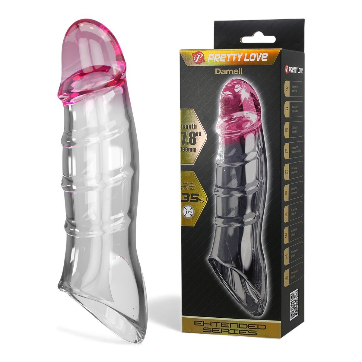 Damell Flesh+™ – Realistinen Penis Sleeve Pituutta & 35 % Paksuutta Kirkas