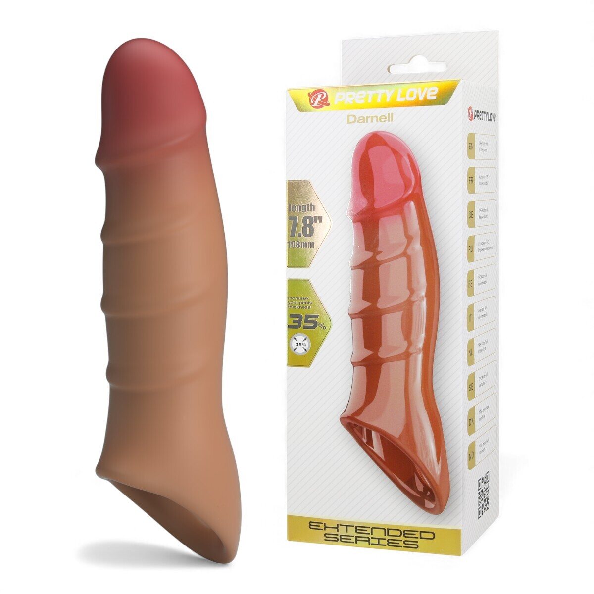 Damell Flesh+™ – Realistinen Penis Sleeve Pituutta & 35 % Paksuutta Tan