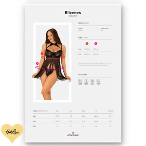 Obsessive Lingerie Elizenes Babydoll ja Tangat Musta