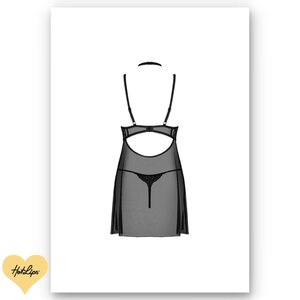 Obsessive Lingerie Elizenes Babydoll ja Tangat Musta