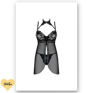 Obsessive Lingerie Elizenes Babydoll ja Tangat Musta