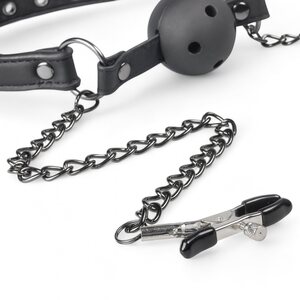 Easy Toys Gag Ball with Nipple Clamps