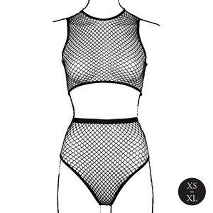 Le Desir 2 Piece Set With Crop Top & Panty Fishnet Structure