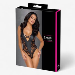 Cottelli Lingerie Sexy Black Deep-V Bodysuit with Lace Details