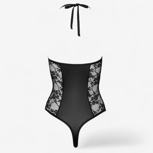 Cottelli Lingerie Sexy Black Deep-V Bodysuit with Lace Details