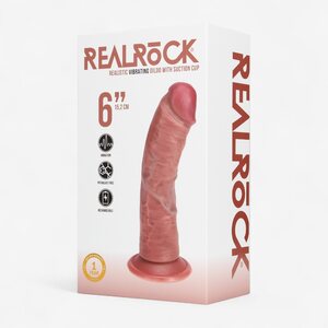 Real Rock Vibrating Realistic Dildo with Suction Cup – 6” Curved, Rechargeable