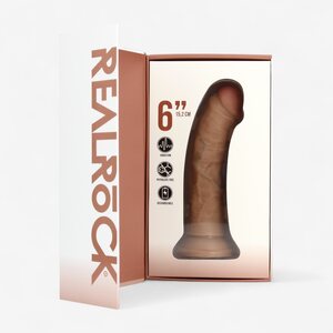 Real Rock Vibrating Realistic Dildo with Suction Cup – 6” Curved, Rechargeable