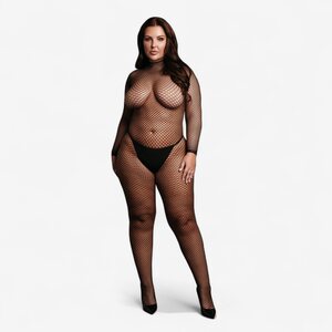 Le Desir Plus Size Verkkobodystocking Avoimella Haaralla – Pitkähihainen