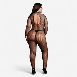 Le Desir Plus Size Verkkobodystocking Avoimella Haaralla – Pitkähihainen