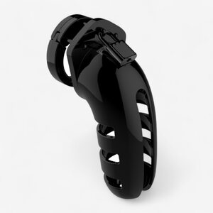 Mancage Model 06 – Black Polycarbonate Chastity Cage 14 cm with Adjustable Rings