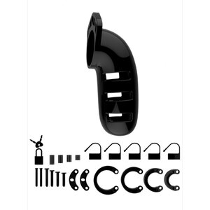 Mancage Model 06 – Black Polycarbonate Chastity Cage 14 cm with Adjustable Rings