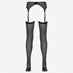NO:XQSE Black Garter Belt with Stockings – Powernet, 6 Adjustable Straps