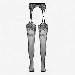 Cottelli Legwear Crotchless Suspender Tights – Lace & Fishnet, Black