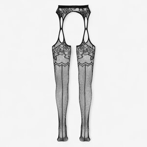 Cottelli Legwear Crotchless Suspender Tights – Lace & Fishnet, Black