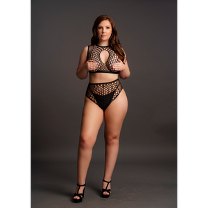 Le Desir Fishnet & Lace Plus Size Set – Sexy Two Piece with Keyhole