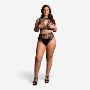 Le Desir Fishnet & Lace Plus Size Set – Sexy Two Piece with Keyhole