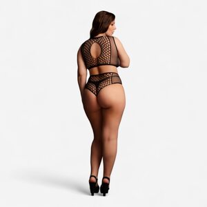 Le Desir Fishnet & Lace Plus Size Set – Sexy Two Piece with Keyhole