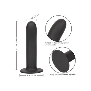CalExotics Boundless Smooth Silicone Dildo 7” / 17.8 cm – Black with Suction Cup & Harness Compatible