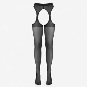 Cottelli Legwear Mustat Haarattomat Suspender Sukkahousut 20 den – Avomalli Takasaumalla