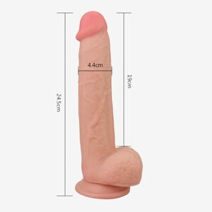 Lovetoy Realistinen taipuisa imukuppidildo 24,5 cm – Dual-Density, kiveksillä (Ø 4,4 cm)