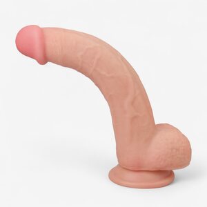 Lovetoy Realistinen taipuisa imukuppidildo 24,5 cm – Dual-Density, kiveksillä (Ø 4,4 cm)