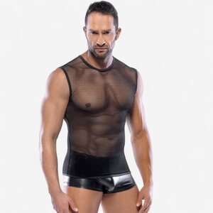 Svenjoyment Men’s Mesh Shirt – Black Stretch Net Top for Bold Style