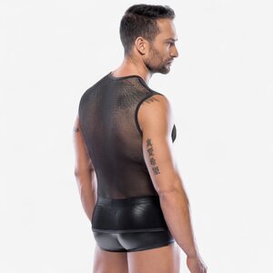 Svenjoyment Men’s Mesh Shirt – Black Stretch Net Top for Bold Style