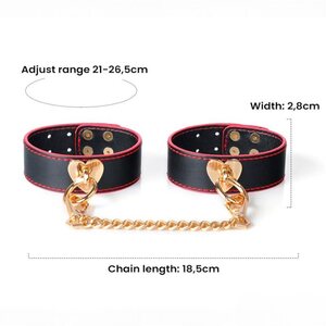 LateToBed Ankle Cuffs with Golden Heart Chain – Black & Red Luxury BDSM