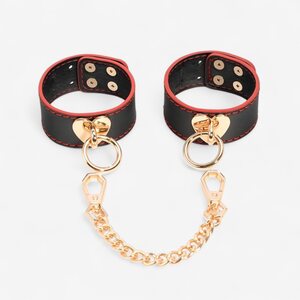 LateToBed Ankle Cuffs with Golden Heart Chain – Black & Red Luxury BDSM