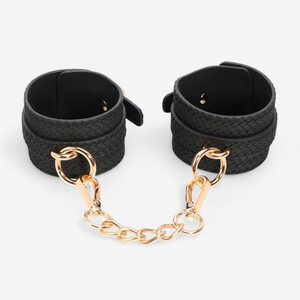 LateToBed Wrist Cuffs with Golden Chain – Elegant BDSM Design