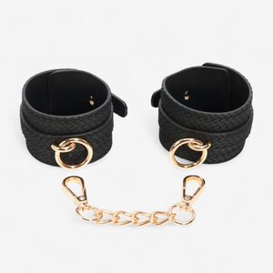 LateToBed Wrist Cuffs with Golden Chain – Elegant BDSM Design
