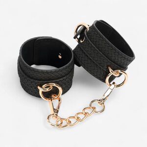 LateToBed Wrist Cuffs with Golden Chain – Elegant BDSM Design