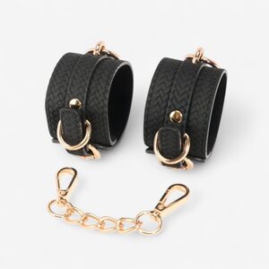 LateToBed Wrist Cuffs with Golden Chain – Elegant BDSM Design