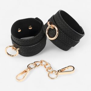LateToBed Wrist Cuffs with Golden Chain – Elegant BDSM Design