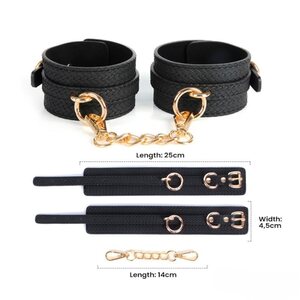 LateToBed Weaving Pattern Ankle Cuffs – Golden Chain & Luxurious BDSM Design