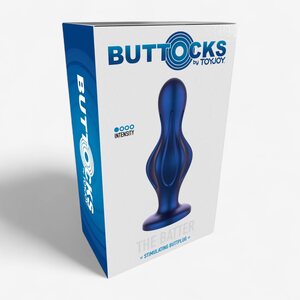 Toy Joy Buttocks The Batter – metallinhohtoinen silikoninen anaalitappi 12 cm (Ø 4,5 cm), sininen