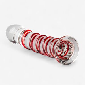GILDO No. 15 – Red Spiral Glass Dildo 17.5 cm, Curved & Flat Base
