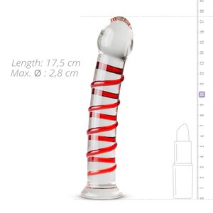 GILDO No. 15 – Red Spiral Glass Dildo 17.5 cm, Curved & Flat Base