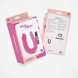 Crushious Deep Diver Duo – Tupladildo 27 cm + Anal-liukuvoide 50 ml (Pinkki/Violetti)