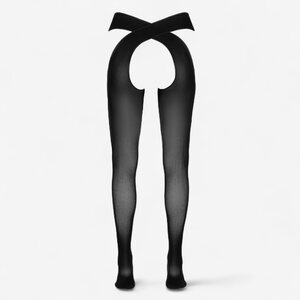 Cottelli Legwear Crotchless Tights with Criss-Cross Waist Strap – Black