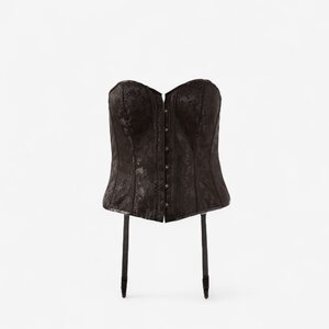 Cottelli Party Black Jacquard Overbust Corset – Front Busk & Back Lacing