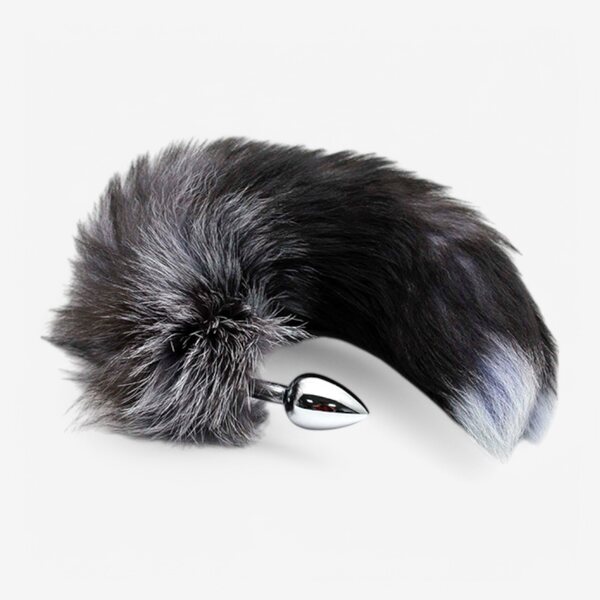 Black & White Fox Tail Butt Plug S