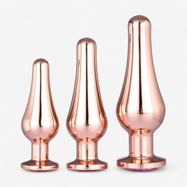 Dream Toys Rose Gold Metal Butt Plug Set – 3 Sizes (S–M–L)