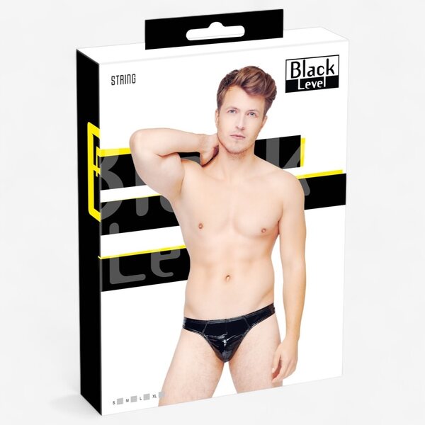 Black Level Men’s Vinyl Thong – Wetlook, Black